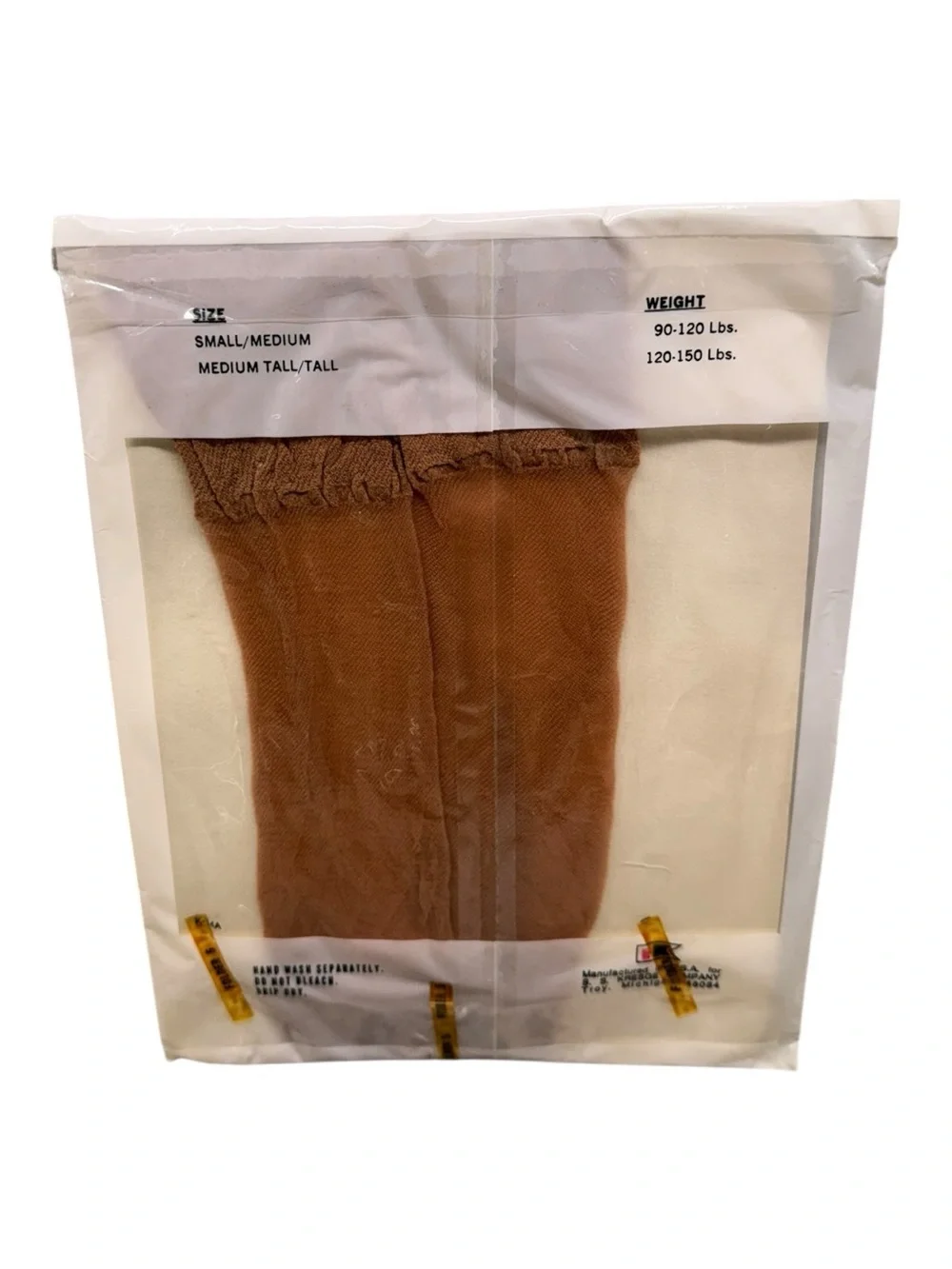 Vintage SS Kresge Seamless Stretch Pantyhose 100% Nylon Size Medium Tall Suntone